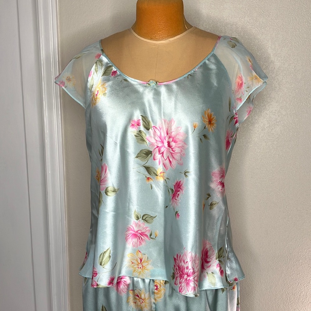 Floral Satin Top and Pants PJ Set